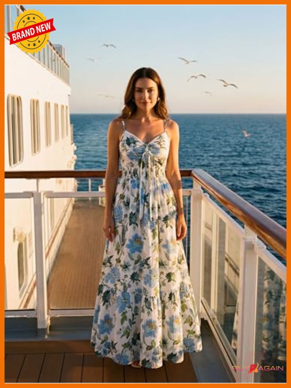 Women's Floral Maxi Dress V Neck Smocked Waist Sleeveless Beach Summer - Picture 3 of 6